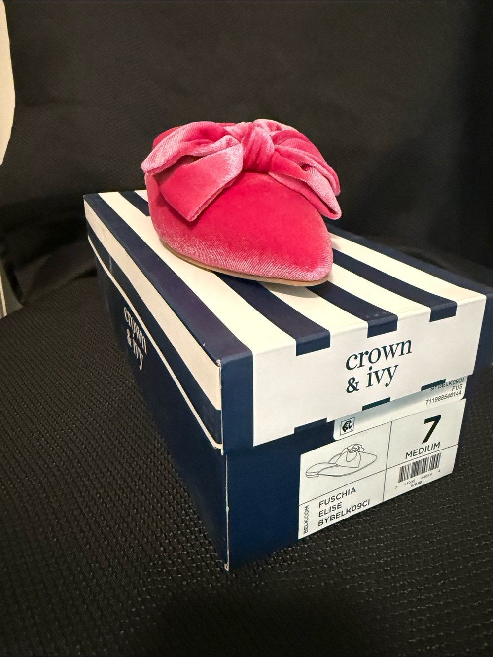 crown & ivy Fuchsia Velvet Bow Mule